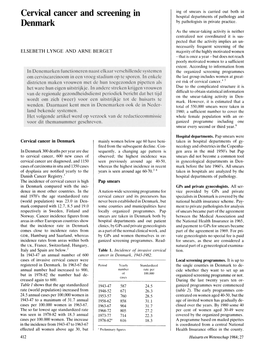 Cervical Cancer and Screening in Denmark