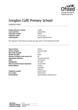 Ivington Cofe Primary School Inspection Report