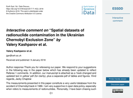 Interactive Comment on “Spatial Datasets of Radionuclide Contamination in the Ukrainian Chernobyl Exclusion Zone” by Valery Kashparov Et Al