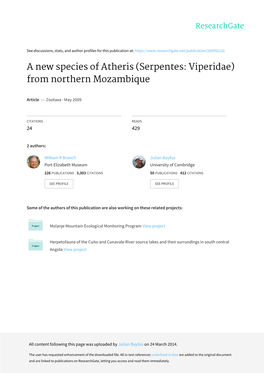 Zootaxa, a New Species of Atheris (Serpentes: Viperidae) From