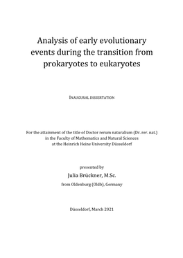 Analysis of Early Evolutionary Events During the Transition from Prokaryotes to Eukaryotes