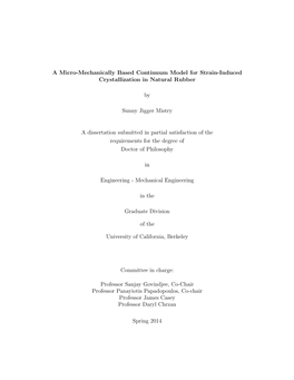 A Micro-Mechanically Based Continuum Model for Strain-Induced Crystallization in Natural Rubber