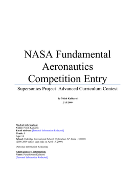 NASA Fundamental Aeronautics Competition: Supersonics Project