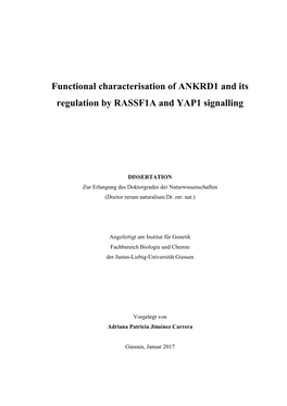 Functional Characterisation of ANKRD1 and Its Regulation by RASSF1A and YAP1 Signalling