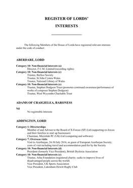 Register of Lords' Interests