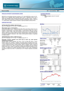 Dnevni Izveštaj 2 0 . N O V E M B a R 2012