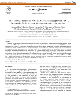 The N-Terminal Domain of APJ, a CNS-Based Coreceptor for HIV-1, Is Essential for Its Receptor Function and Coreceptor Activity