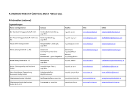 Kontaktliste Medien in Österreich, Stand: Februar 2021