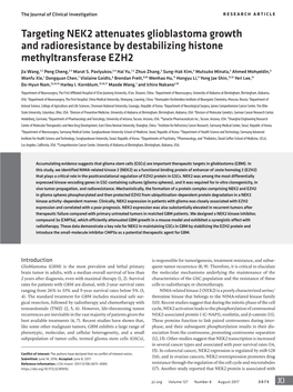 Targeting NEK2 Attenuates Glioblastoma Growth and Radioresistance by Destabilizing Histone Methyltransferase EZH2