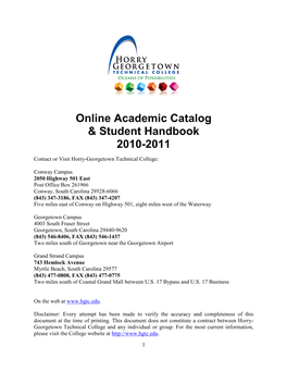Online Academic Catalog & Student Handbook 2010-2011