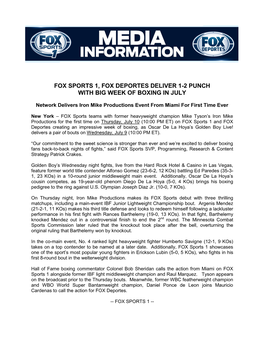 Fox Sports 1, Fox Deportes Deliver 1-2 Punch with Big Week of Boxing in July