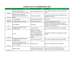 UPDEX 2018 Exhibitors List STALL NO