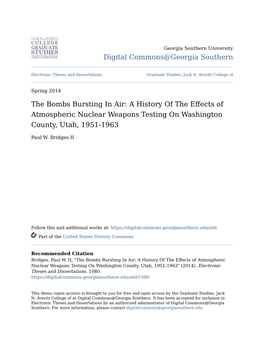 A History of the Effects of Atmospheric Nuclear Weapons Testing on Washington County, Utah, 1951-1963