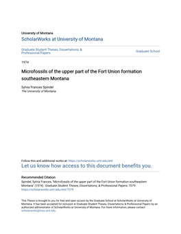 Microfossils of the Upper Part of the Fort Union Formation Southeastern Montana