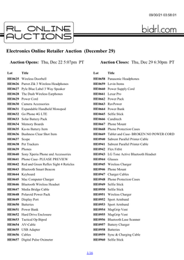 Electronics Online Retailer Auction (December 29)