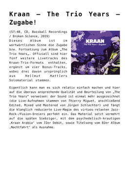 Kraan – the Trio Years – Zugabe!