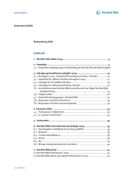 Nordisk Råds Årsberetning 2019, Dokument 1/2020