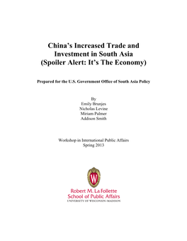 China's Increased Trade and Investment in South Asia (Spoiler