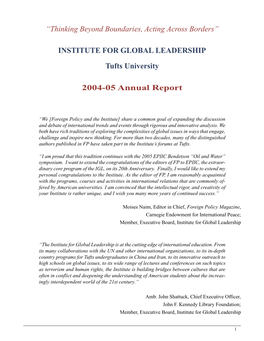 INSTITUTE for GLOBAL LEADERSHIP Tufts University 2004
