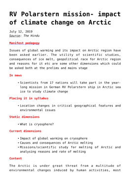 RV Polarstern Mission- Impact of Climate Change on Arctic