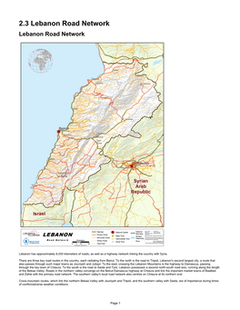 2.3 Lebanon Road Network Lebanon Road Network