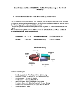 Grundstücksmarktbericht 2003 Für Die Stadt Brandenburg an Der Havel - Auszug