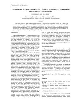 A Taxonomic Revision of the Genus Lactuca L
