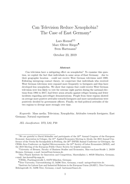 Can Television Reduce Xenophobia? the Case of East Germany∗