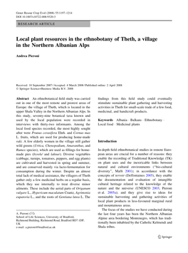 Local Plant Resources in the Ethnobotany of Theth, a Village in the Northern Albanian Alps