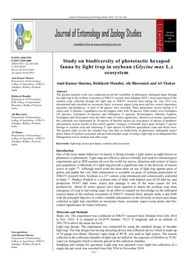 Study on Biodiversity of Phototactic Hexapod Fauna by Light Trap In