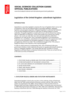 Legislation of the United Kingdom: Subordinate Legislation