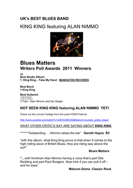 Blues Matters Writers Poll Awards 2011 Winners