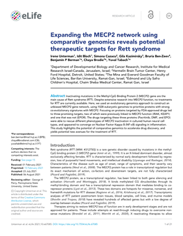 Expanding the MECP2 Network Using Comparative Genomics Reveals