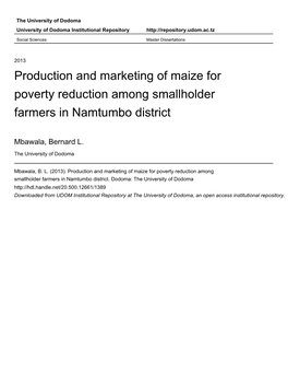 Production and Marketing of Maize for Poverty Reduction Among Smallholder Farmers in Namtumbo District