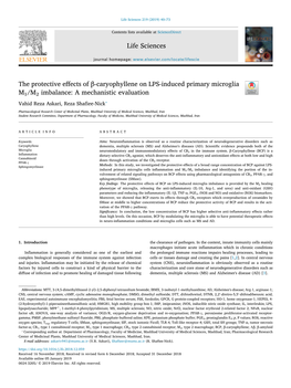 The Protective Effects of Β-Caryophyllene on LPS-Induced Primary Microglia T M1/M2 Imbalance: a Mechanistic Evaluation ⁎ Vahid Reza Askari, Reza Shafiee-Nick