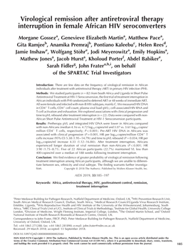 Virological Remission After Antiretroviral Therapy Interruption in Female African HIV Seroconverters