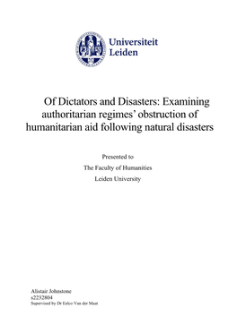 Of Dictators and Disasters: Examining Authoritarian Regimes’ Obstruction of Humanitarian Aid Following Natural Disasters