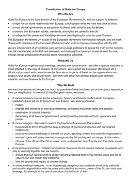 Constitution of Notts for Europe Who We Are Notts for Europe Is The