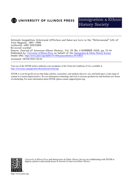 Intimate Inequalities: Interracial Affection and Same-Sex Love in the “Heterosexual” Life of Yone Noguchi, 1897–1909 Autho