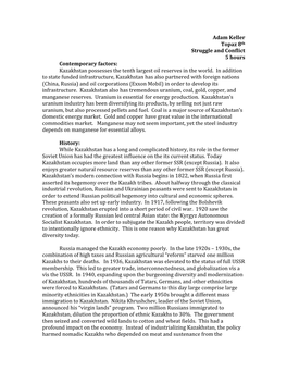 Adam Keller Topaz 8Th Struggle and Conflict 5 Hours Contemporary Factors: Kazakhstan Possesses the Tenth Largest Oil Reserves in the World