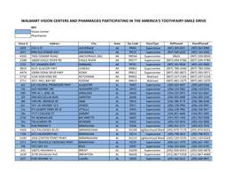 WALMART VISION CENTERS and PHARMACIES PARTICIPATING in the AMERICA's TOOTHFAIRY SMILE DRIVE KEY Vision Center Pharmacies