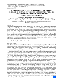 Environmental Impact of Fluoride with Special Emphasis On