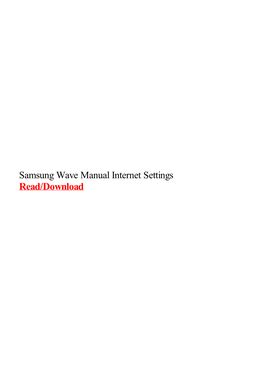 Samsung Wave Manual Internet Settings