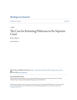 The Case for Returning Politicians to the Supreme Court, 61 Hastings L.J