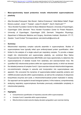 Mass-Spectrometry Based Proteomics Reveals Mitochondrial