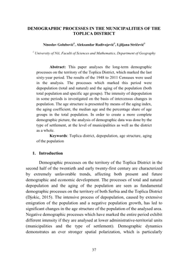 Demographic Processes in the Municipalities of the Toplica District