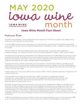 Iowa Wine Month Fact Sheet Historical Facts