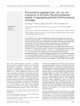 Permianibacter Aggregans Gen. Nov., Sp. Nov., a Bacterium of the Family Pseudomonadaceae Capable of Aggregating Potential Biofuel-Producing Microalgae