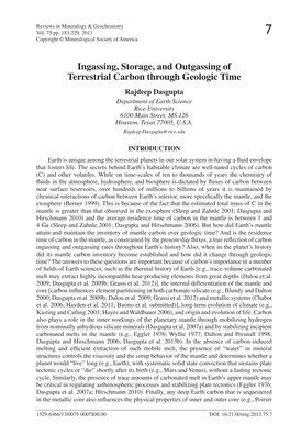 Ingassing, Storage, and Outgassing of Terrestrial Carbon Through