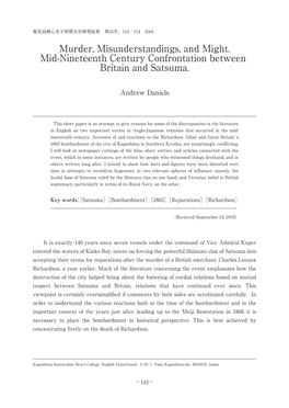 Murder, Misunderstandings, and Might. Mid-Nineteenth Century Confrontation Between Britain and Satsuma